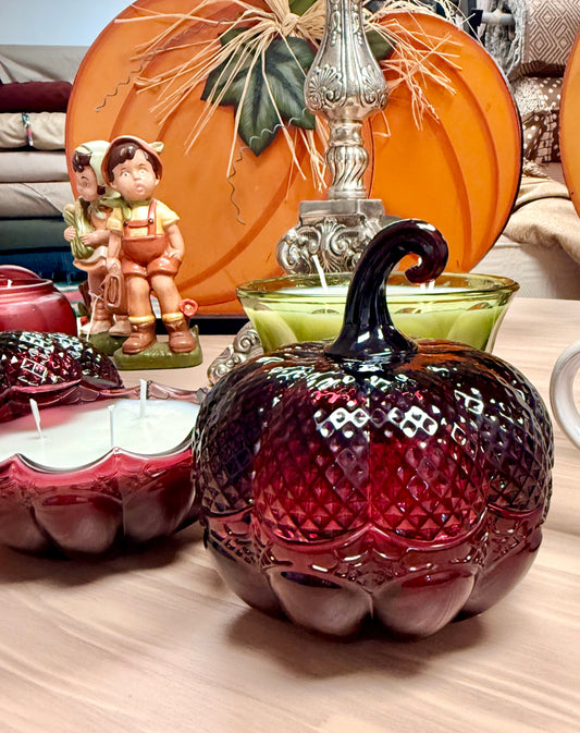 Burgundy Glass Pumpkin Custom Soy Wax Candle