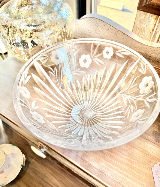 Vintage Etched Flower Crystal Bowl Custom Candle