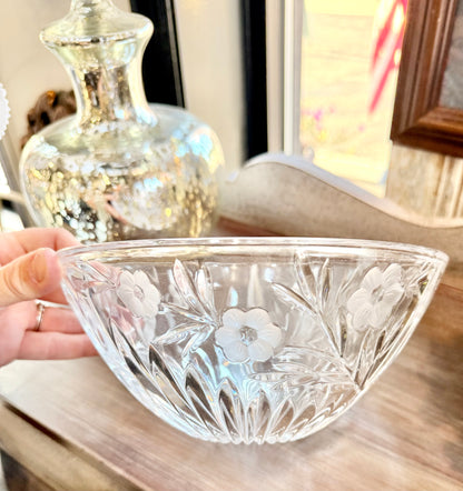 Vintage Etched Flower Crystal Bowl Custom Candle