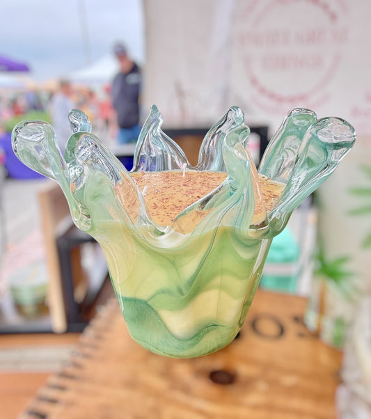 Green Murano Blown Glass Soy Wax Candle